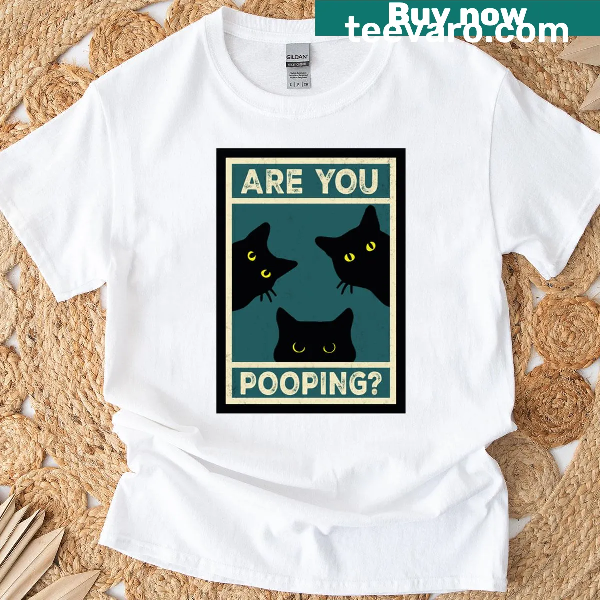 Funny cat-themed t-shirt with humorous text about cat habits — on a men's t-shirt