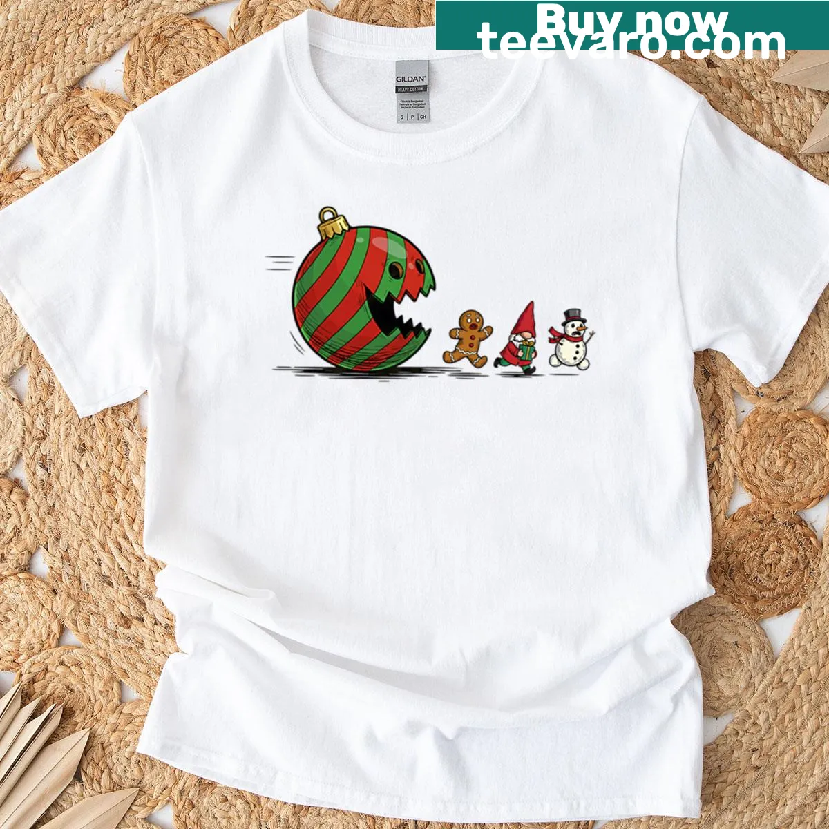 Funny cartoon monster design for a festive Christmas t-shirt — on a men's t-shirt