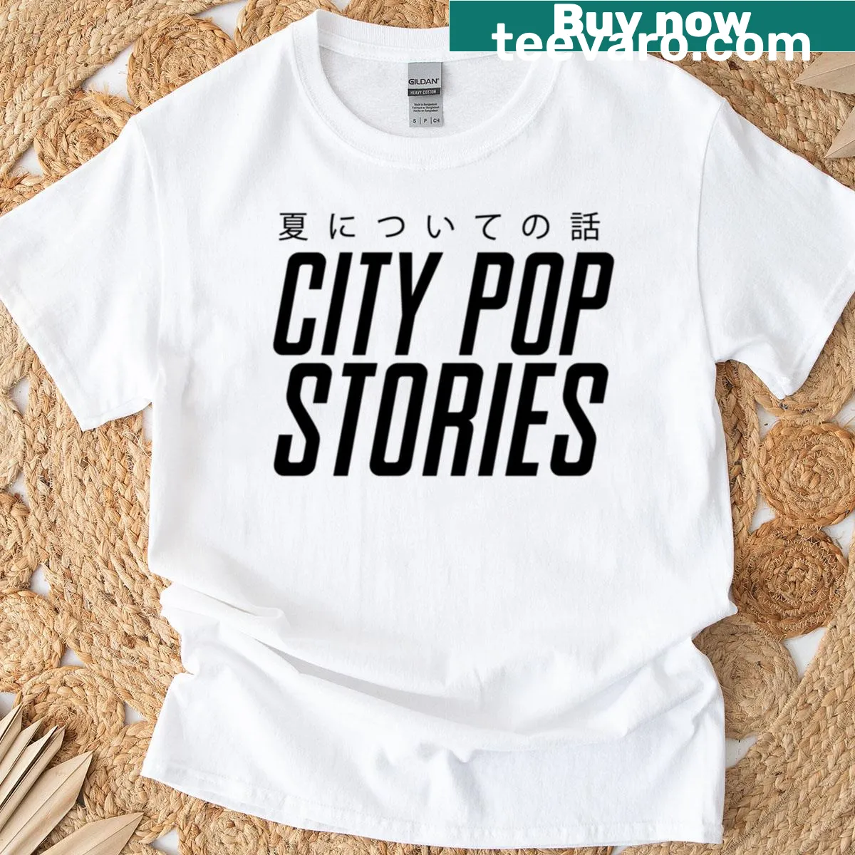 Retro logo design T-shirt inspired by city pop music — on a men's t-shirt