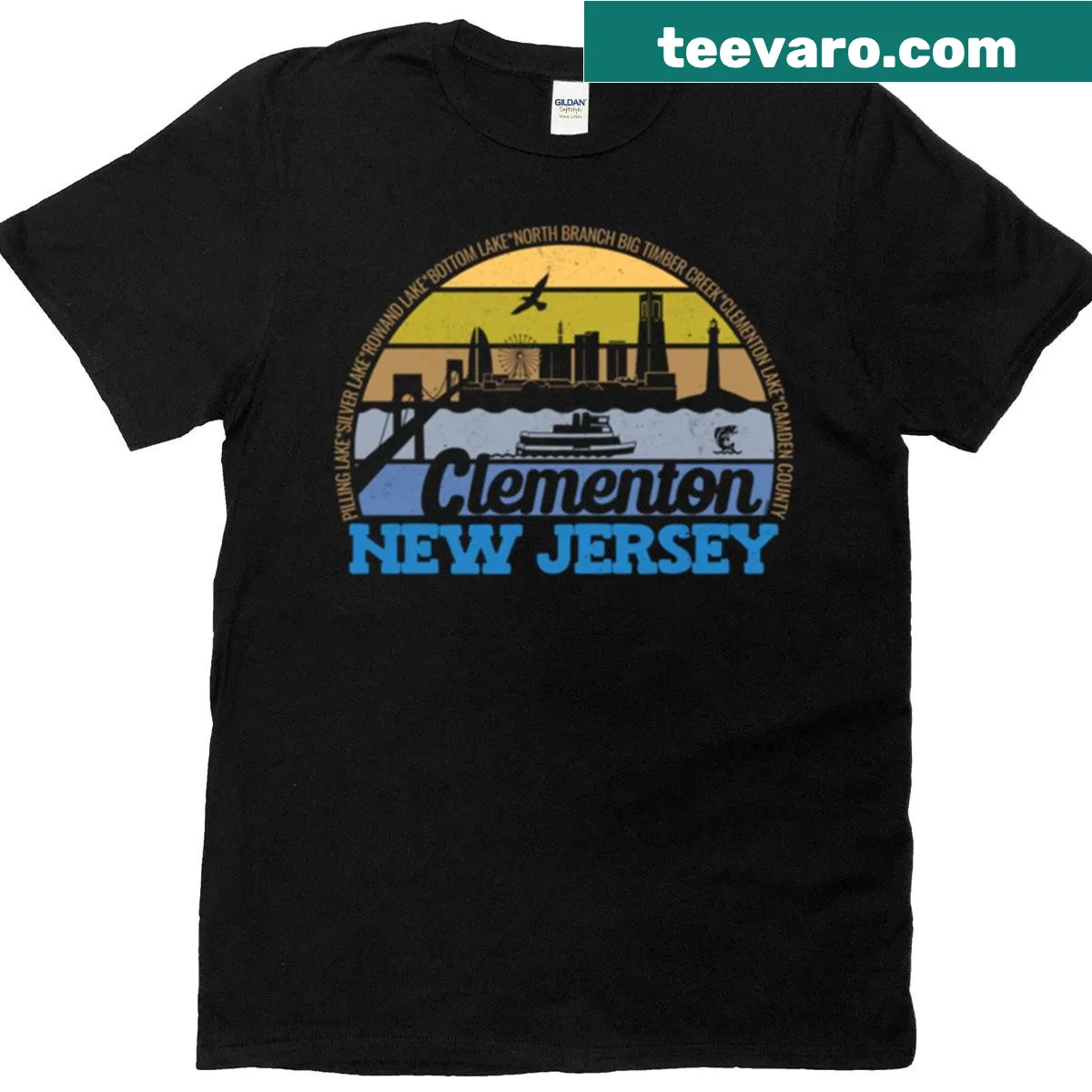 Vintage Clementon logo t-shirt showcasing local pride — on a men's t-shirt