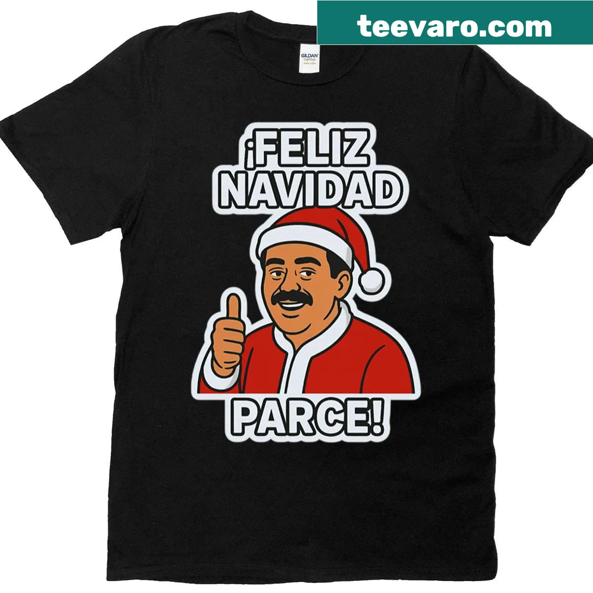 Colombian Christmas t-shirt with Merry Christmas Buddy design — on a men's t-shirt