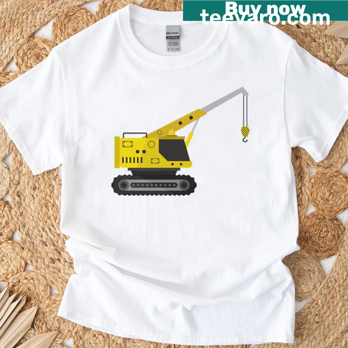 Illustrated Crawler Crane t-shirt featuring detailed machinery design — on a men's t-shirt