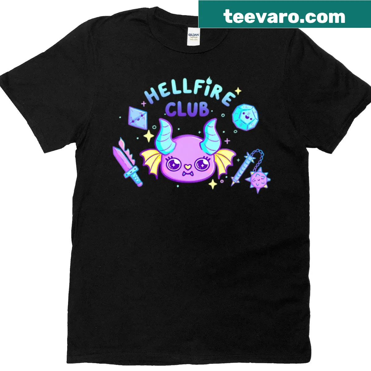 Cute cartoon-style Cutefire Club t-shirt — on a men's t-shirt