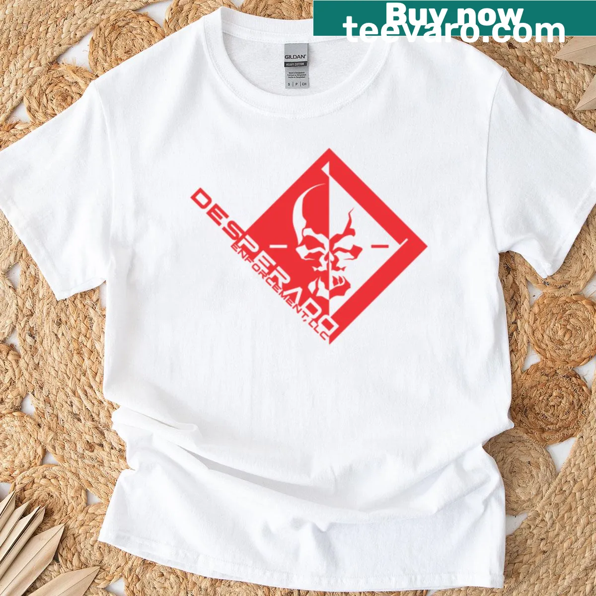 Bold Desperado Enforcement LLC logo t-shirt with a strong emblem — on a men's t-shirt