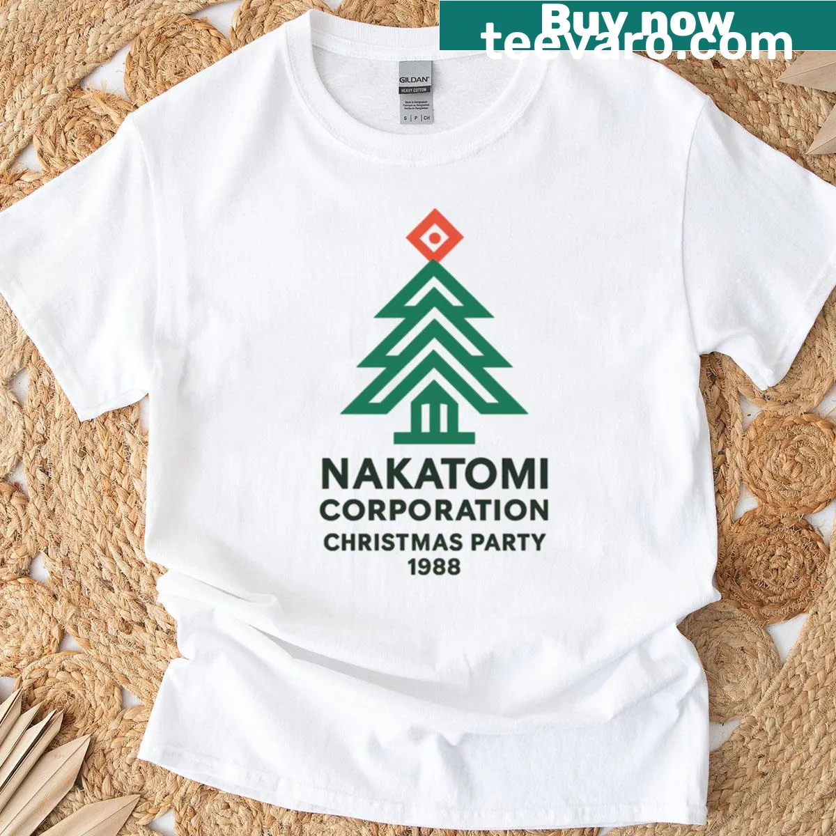 Die Hard Nakatomi Plaza tree logo illustration on Christmas T-shirt — on a men's t-shirt