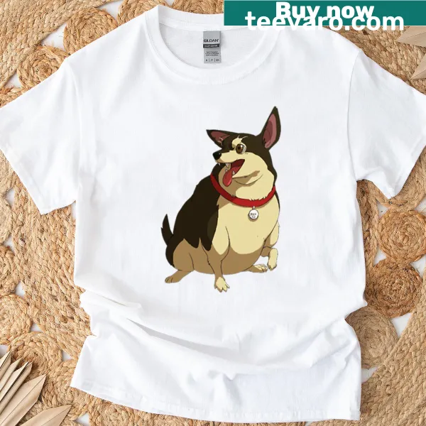 Illustrated beef-loving dog graphic on a casual T-shirt