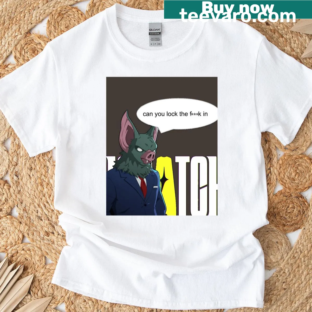 Graphic T-shirt featuring a playful game-themed design — on a men's t-shirt