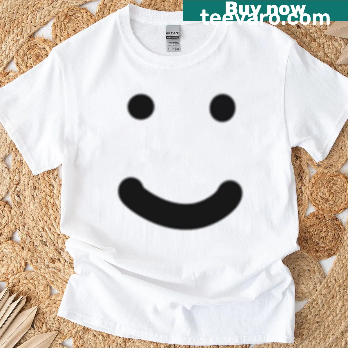 T-shirt featuring a charming smile logo from Doodlewell. — on a men's t-shirt