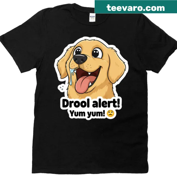 Funny Golden Retriever drool alert graphic t-shirt