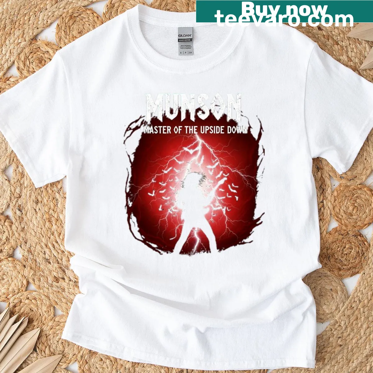 T-shirt featuring Eddie Munson with guitar from the Upside Down — on a men's t-shirt