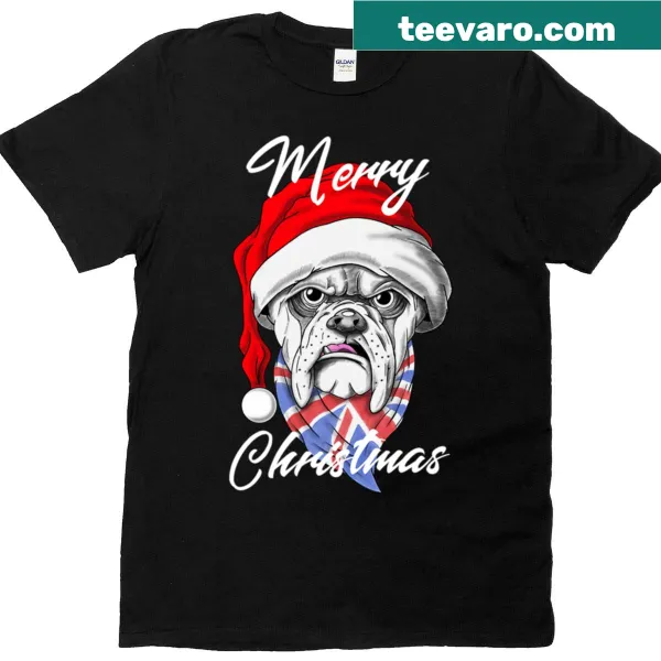 Cute Christmas T-shirt featuring an English Bulldog Santa