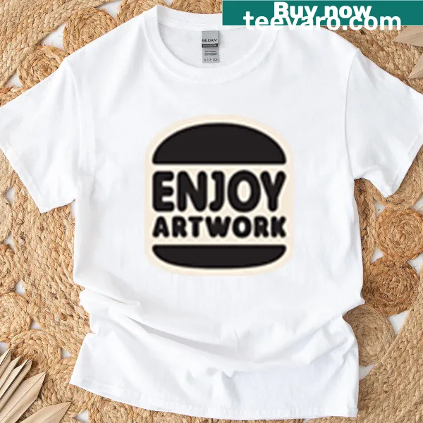Minimalist black T-shirt with 'Enjoy' printed on it