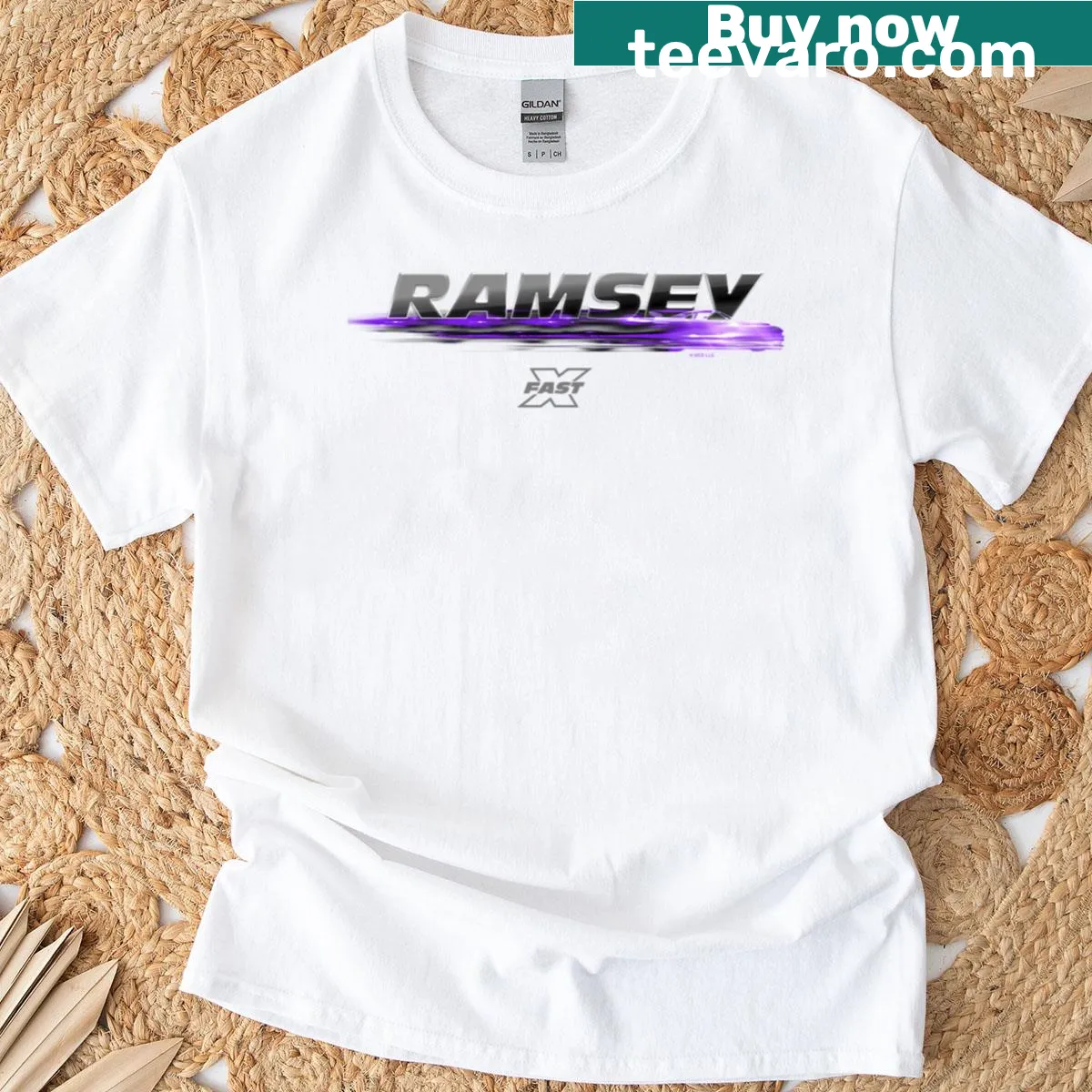 Bold Fast X Ramsey race car gradient logo t-shirt — on a men's t-shirt