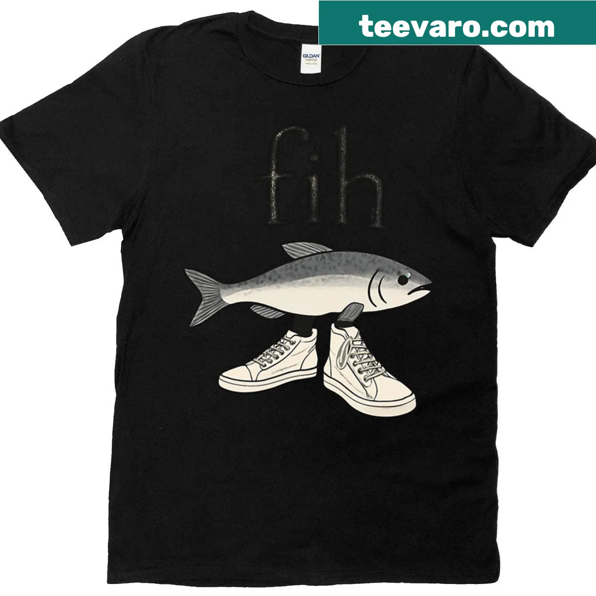 Surreal T-shirt featuring a fish with sneakers design — on a men's t-shirt