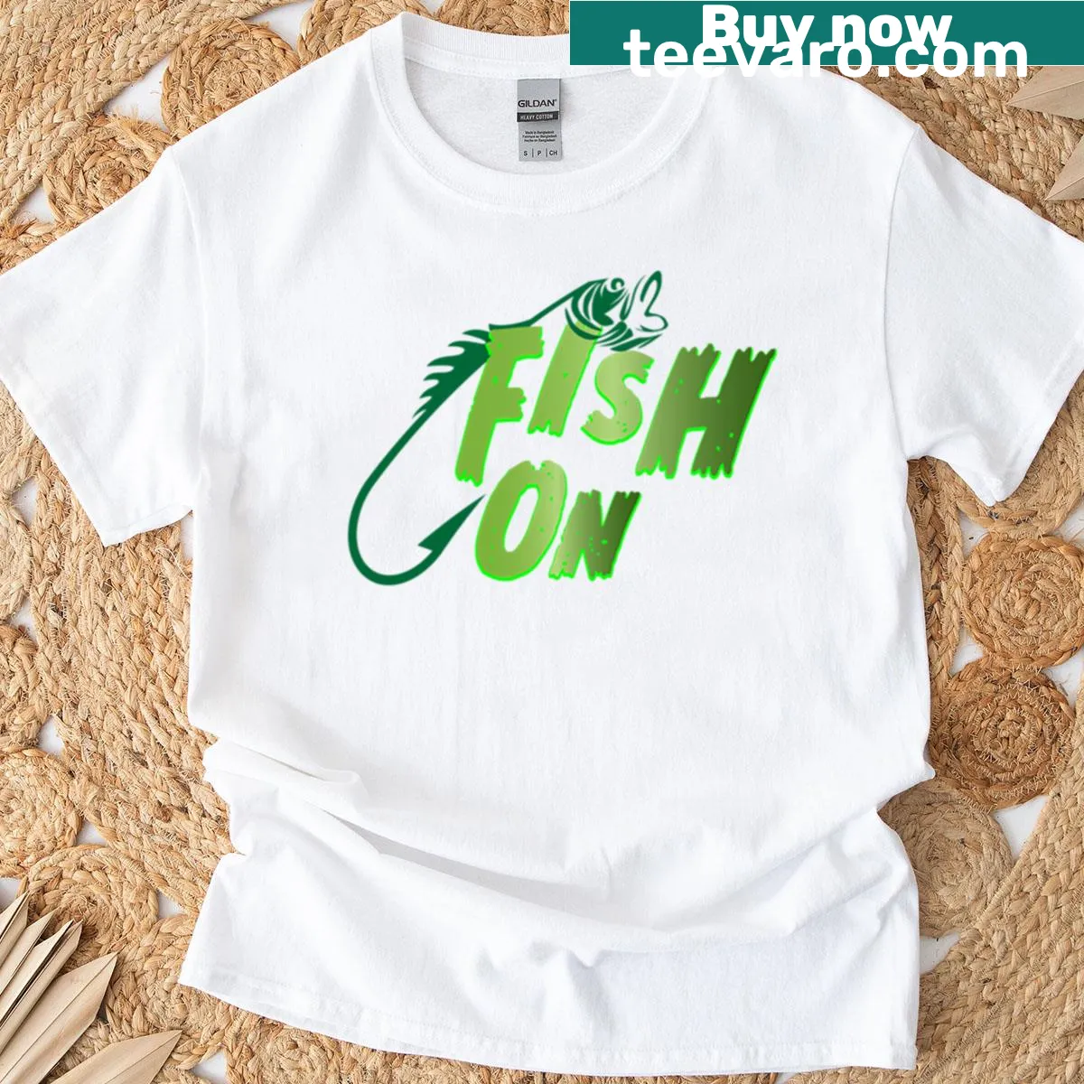 Fishing logo t-shirt with the quote 'Fish On'. — on a men's t-shirt