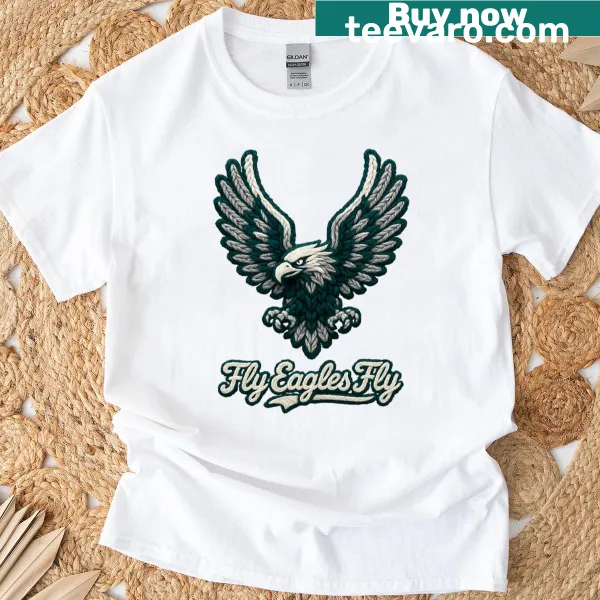 Philadelphia Eagles mascot T-shirt featuring 'Fly Eagles Fly' text