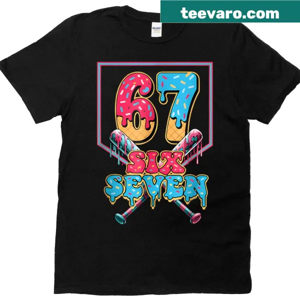 Colorful ice cream baseball cartoon t-shirt for kids with number 67