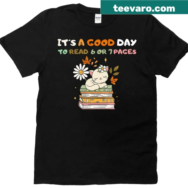 Humorous T-shirt with cats reading and a playful phrase about reading pages.