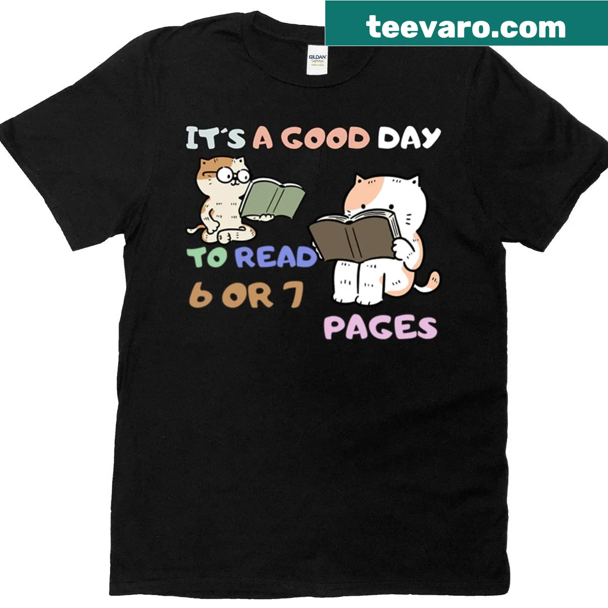 Cats reading with the text It's A Good Day To Read 6 Or 7 Pages — on a men's t-shirt