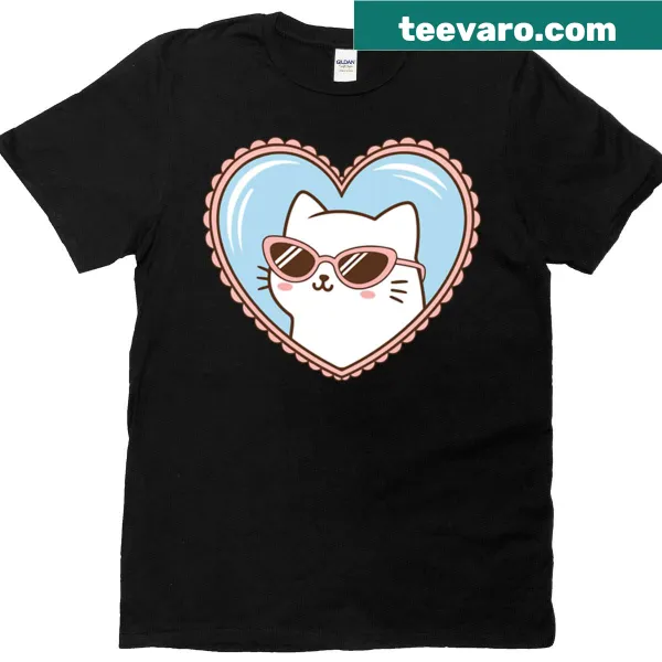 Cute cat wearing sunglasses graphic on a t-shirt