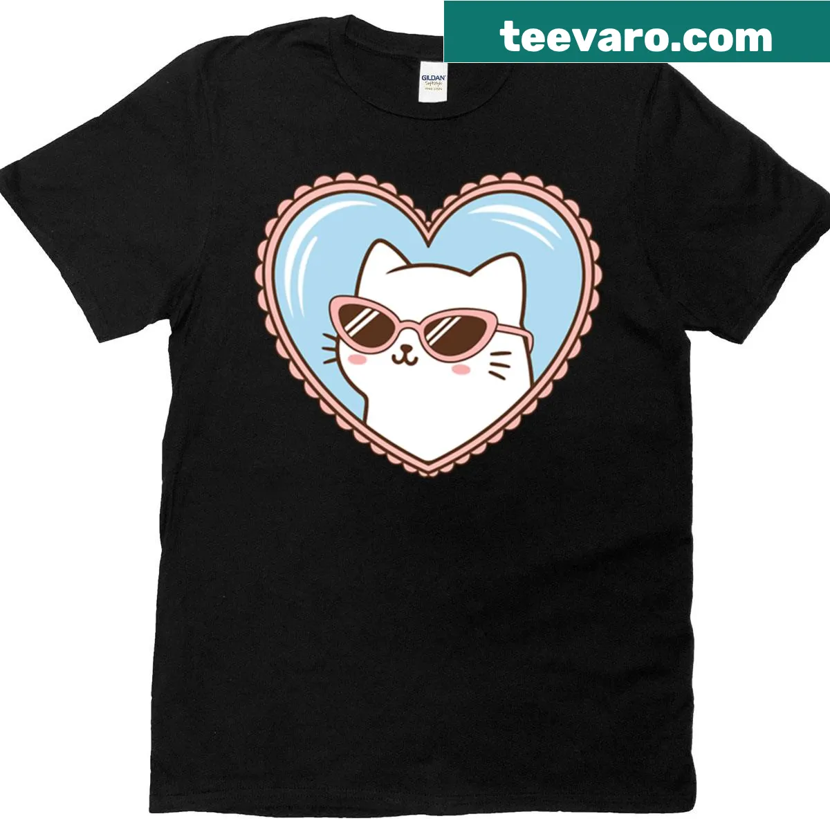 Cute cat wearing sunglasses graphic on a t-shirt — on a men's t-shirt
