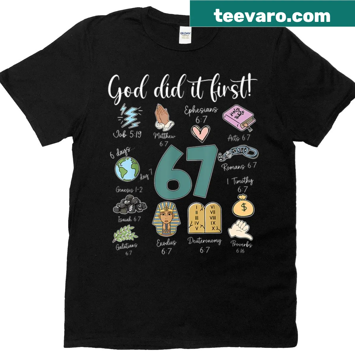 Inspirational Christian tee featuring 'God Did It First' with meme reference — on a men's t-shirt