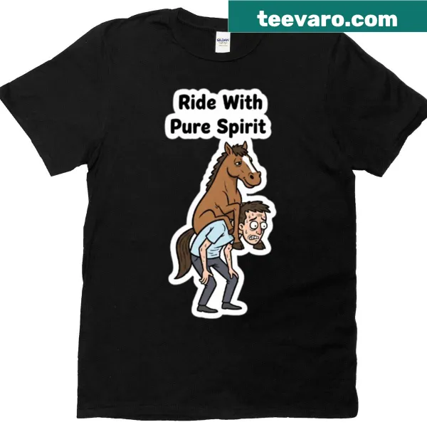 Whimsical horse riding graphic T-shirt with funny sticker art