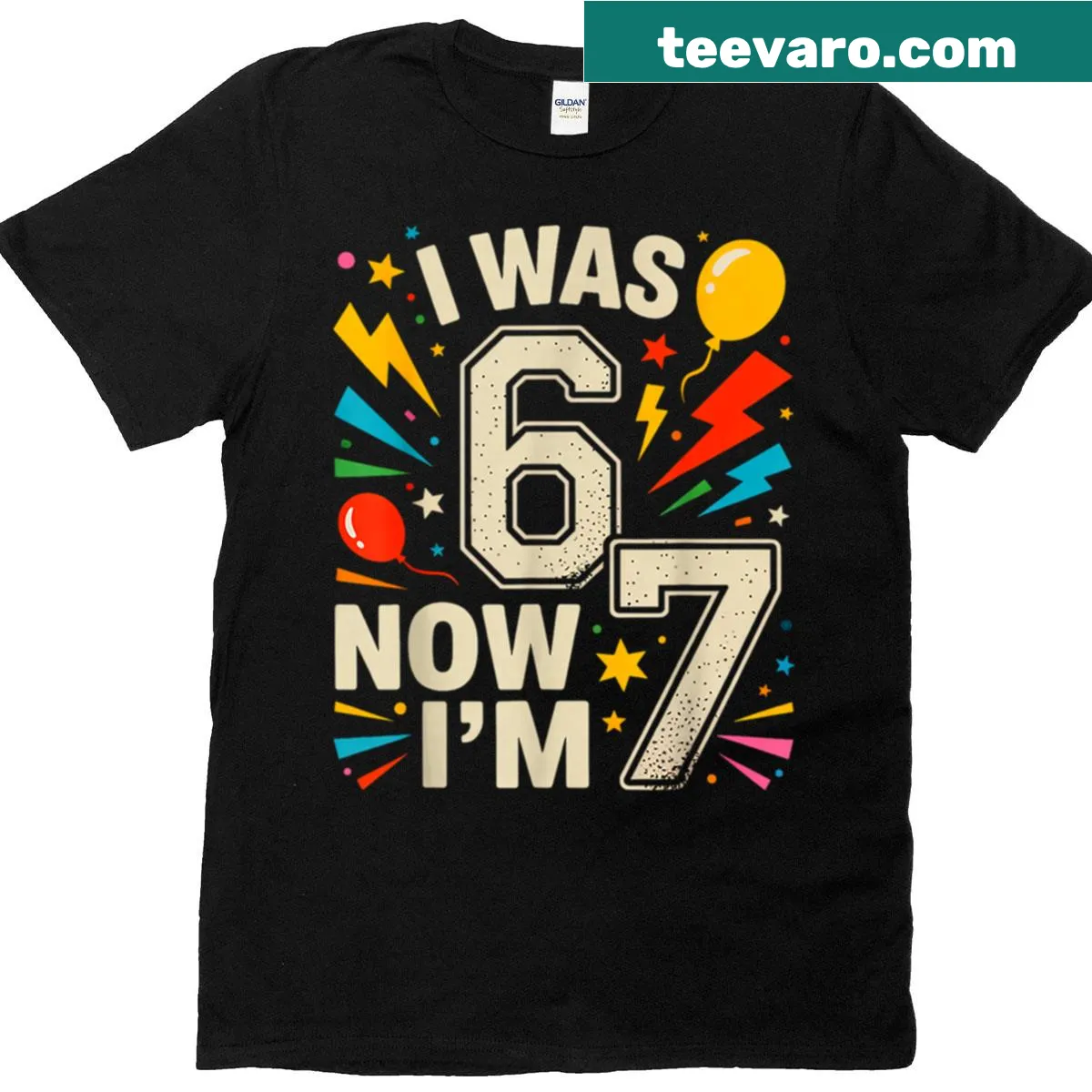 Cute birthday t-shirt for a seven-year-old with fun graphics — on a men's t-shirt