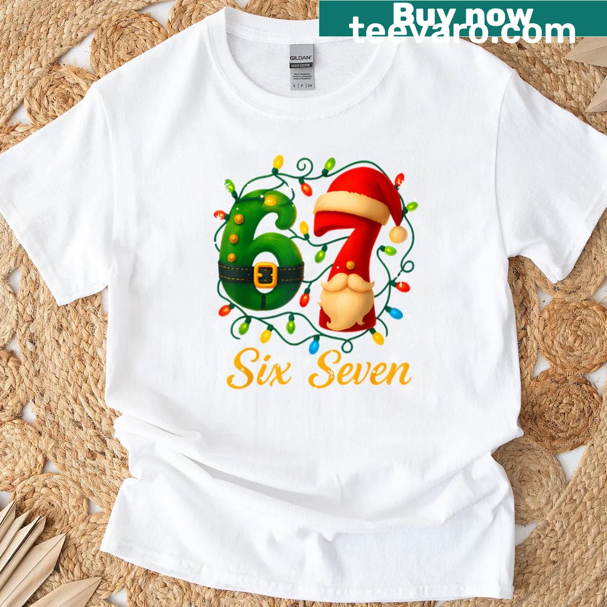 Funny Christmas meme kids t-shirt with elf and Santa design — on a men's t-shirt
