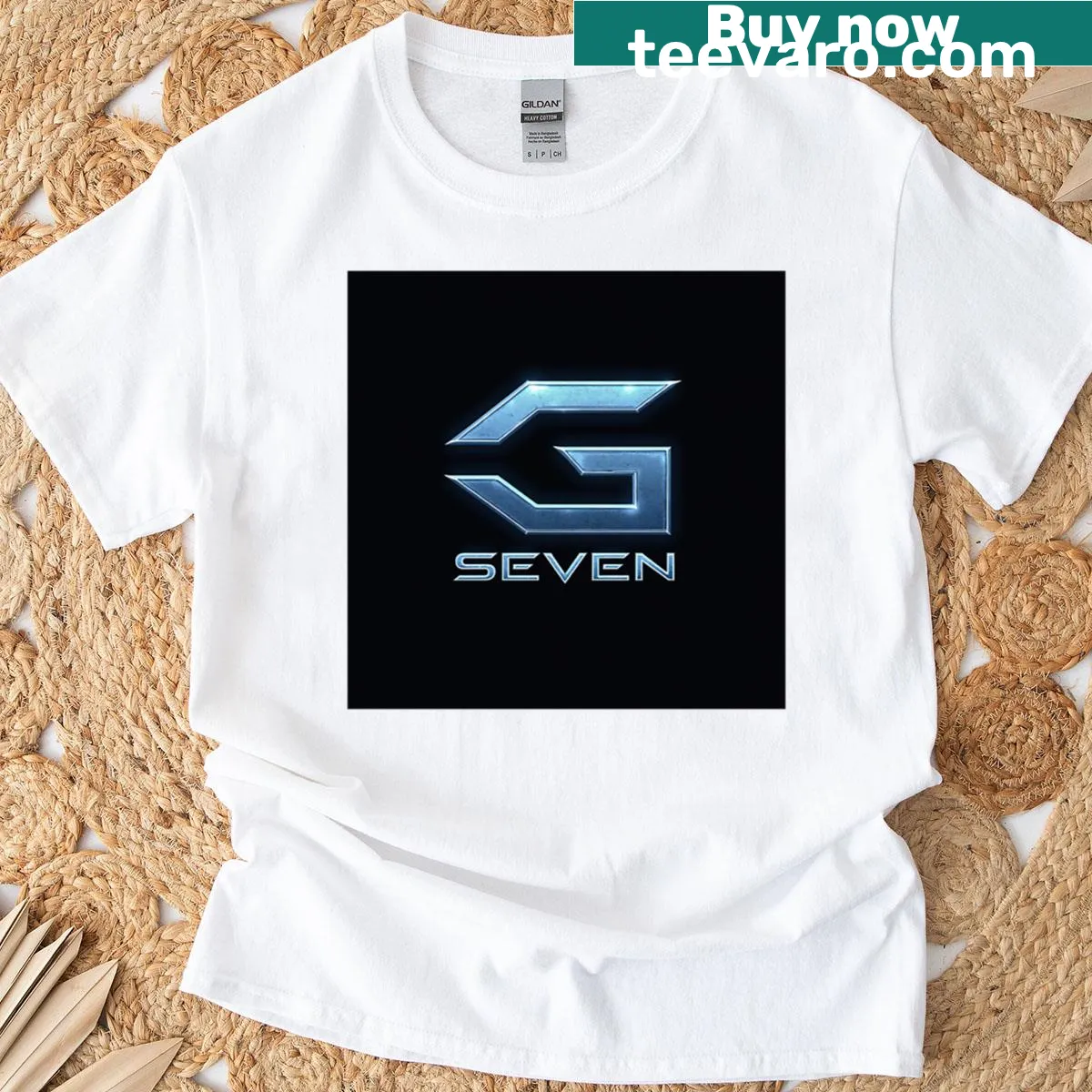 Oversized T-shirt with futuristic metallic G Seven logo design — on a men's t-shirt