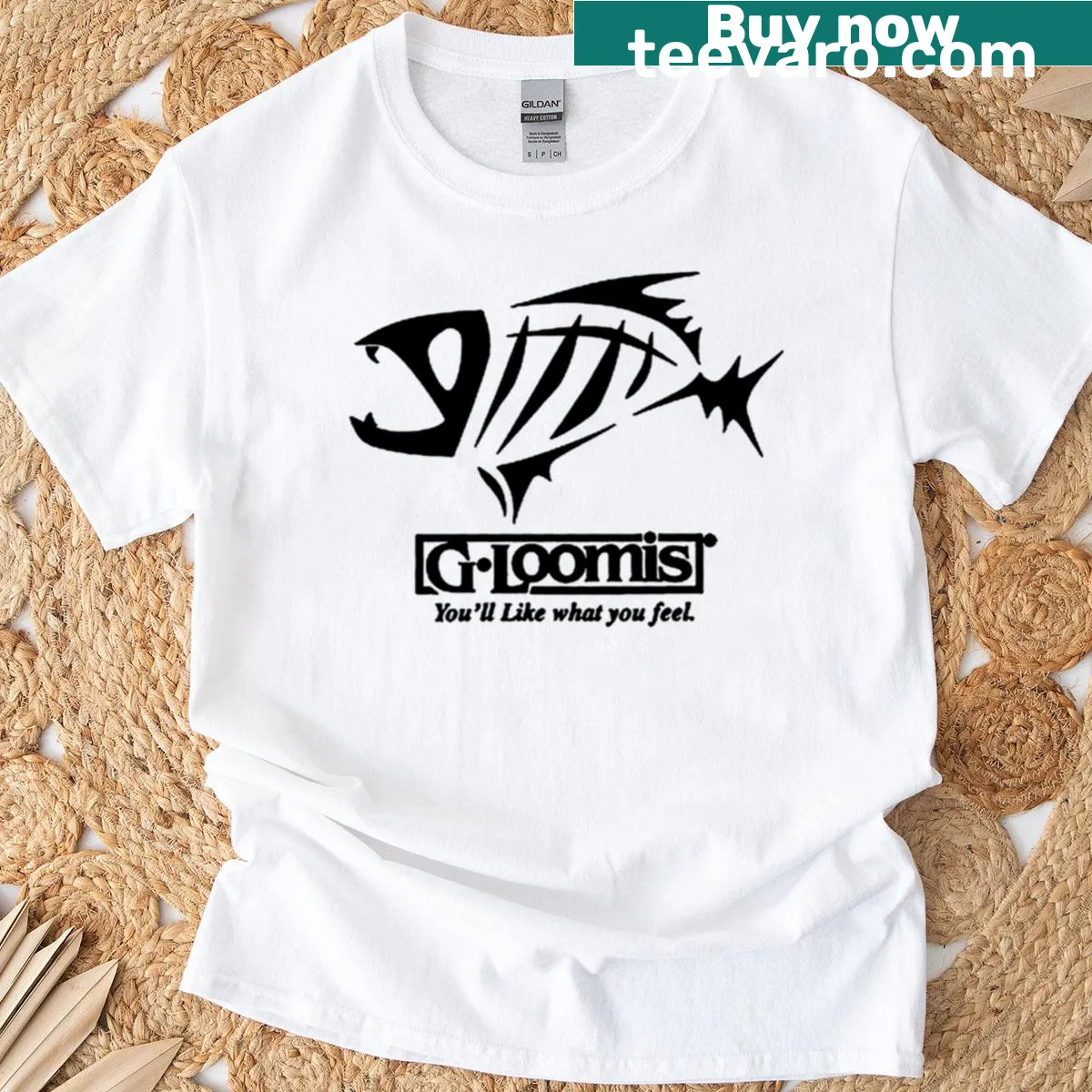 T-shirt featuring a G Loomis logo design — on a men's t-shirt