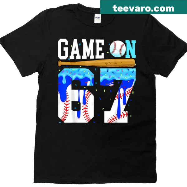Oversized birthday shirt with 'Game On 67' text for kids
