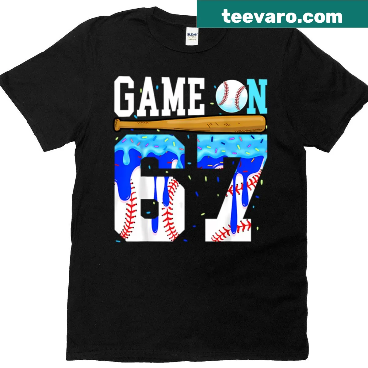 Oversized birthday shirt with 'Game On 67' text for kids — on a men's t-shirt