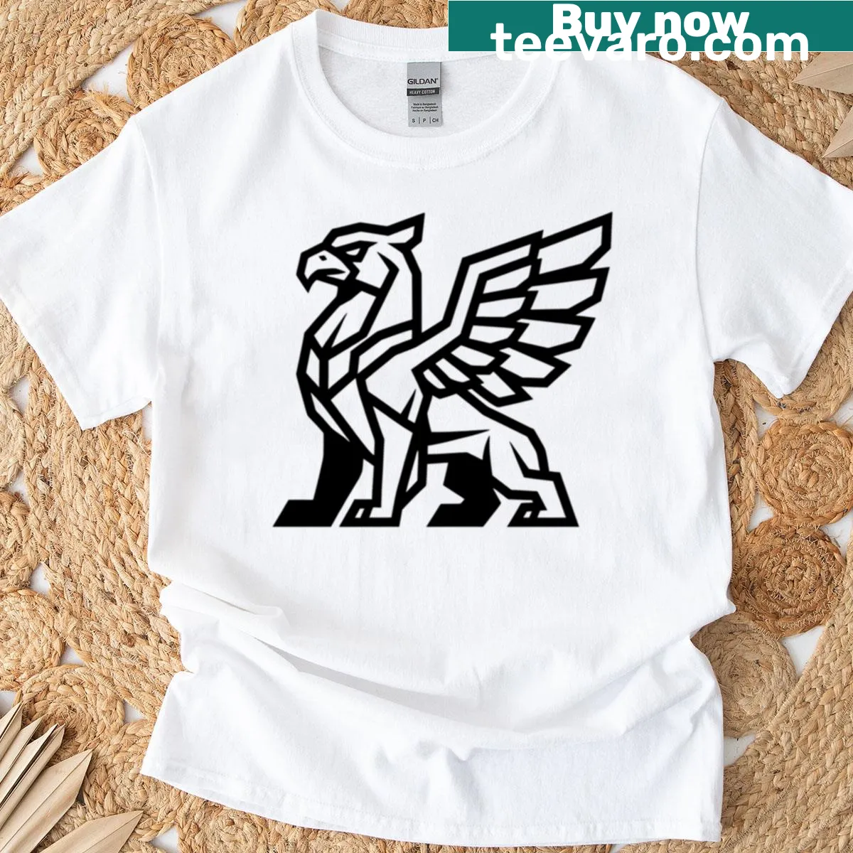 Geometric gryphon logo art on T-shirt — on a men's t-shirt