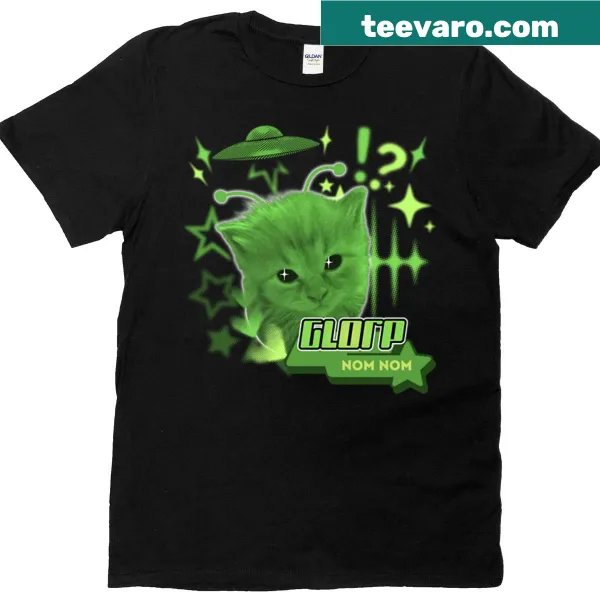 Cartoon Glorp Alien Cat meme illustration on T-shirt