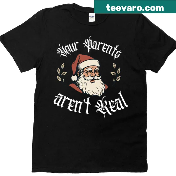 Gothic Santa T-shirt with dark humor text about parents