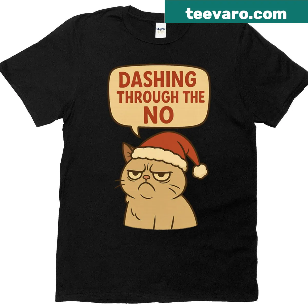 Grumpy Christmas Cat T-shirt featuring a cat in festive attire with a grumpy expression. — on a men's t-shirt