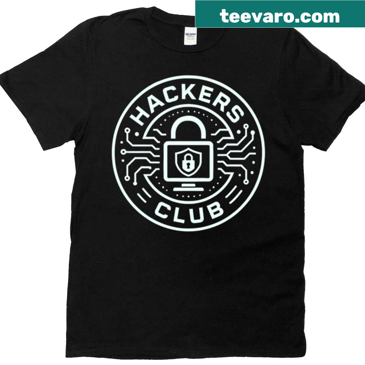 Hackers Club logo T-shirt for cybersecurity enthusiasts — on a men's t-shirt