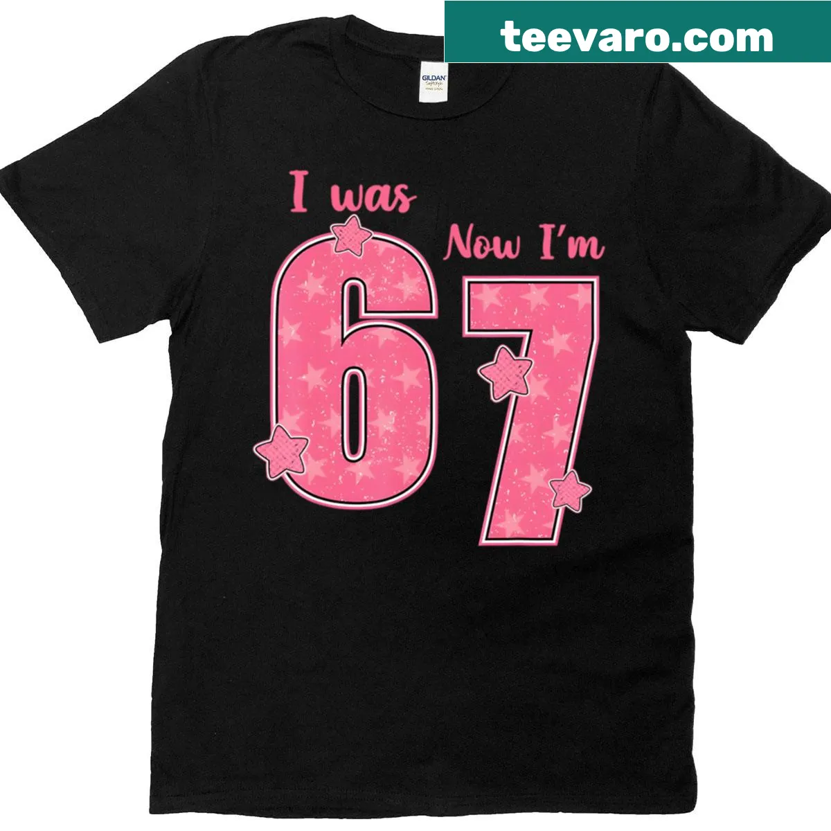 Funny birthday T-shirt illustrating age transition from 6 to 7 — on a men's t-shirt
