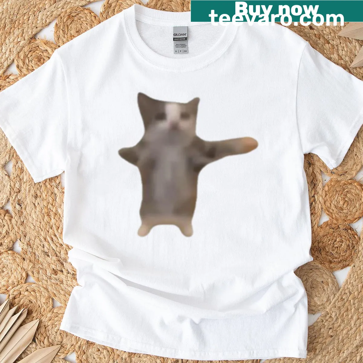 Whimsical t-shirt with repeated text saying 'Happy' — on a men's t-shirt