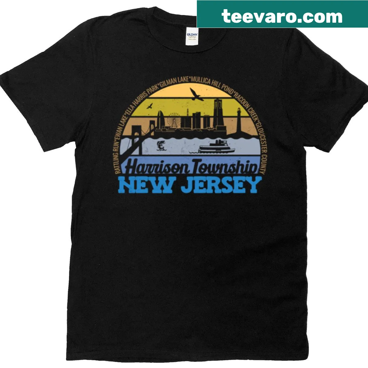 Retro logo shirt representing Harrison Township, New Jersey — on a men's t-shirt