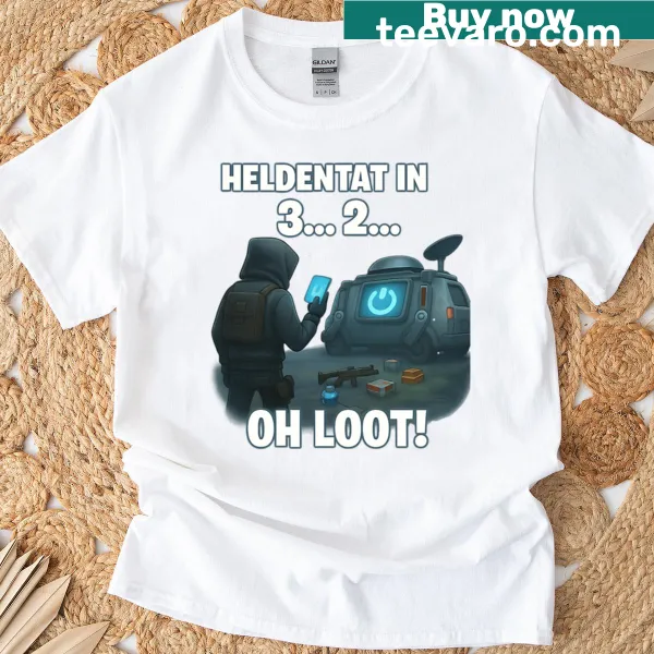 Funny gamer T-shirt with a humorous loot design.