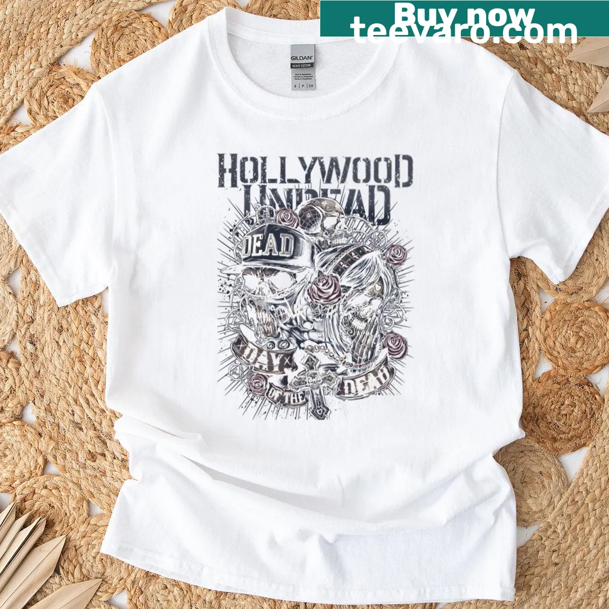 Vintage distressed Hollywood Undead graphic tee — on a men's t-shirt