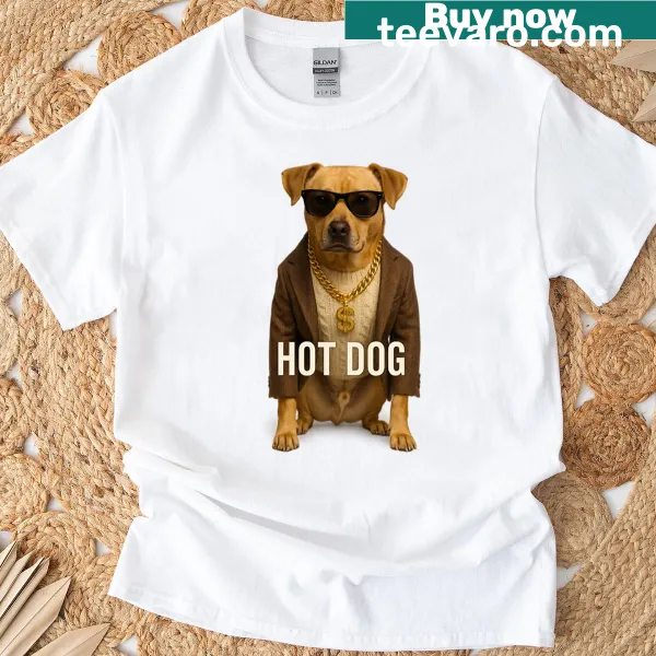 Humorous hot dog graphic on a t-shirt