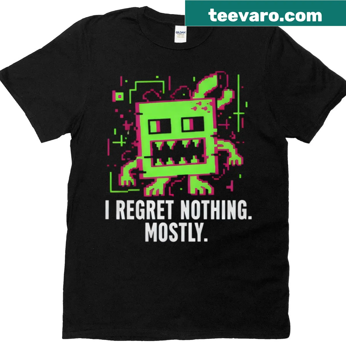 Vintage distressed t-shirt with pixel monster graphic and text — on a men's t-shirt