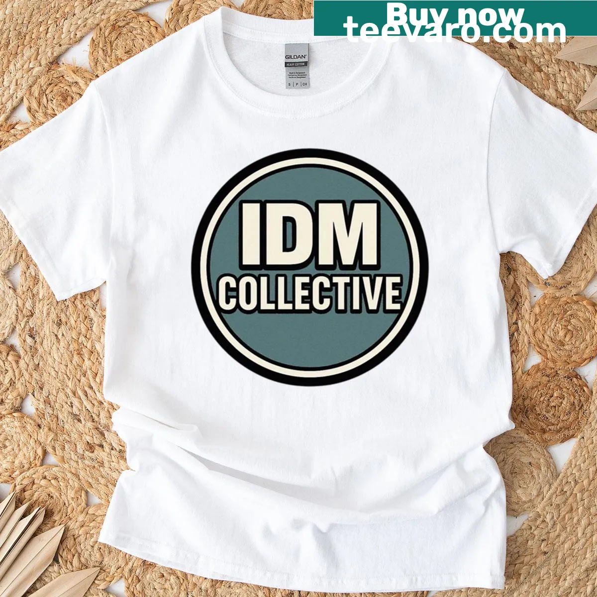 Minimalist badge design of IDM electronic music culture on a T-shirt — on a men's t-shirt