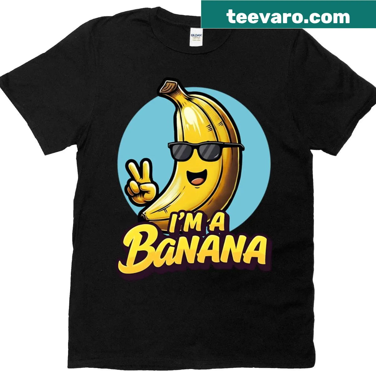 Cartoon banana graphic t-shirt with the text 'I’m a Banana.' — on a men's t-shirt