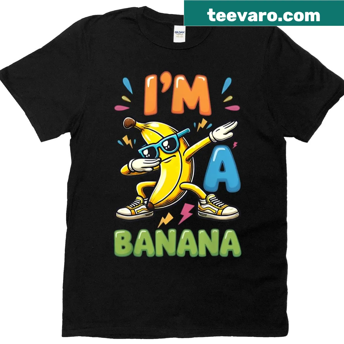 Cartoon t-shirt featuring a banana dabbing — on a men's t-shirt