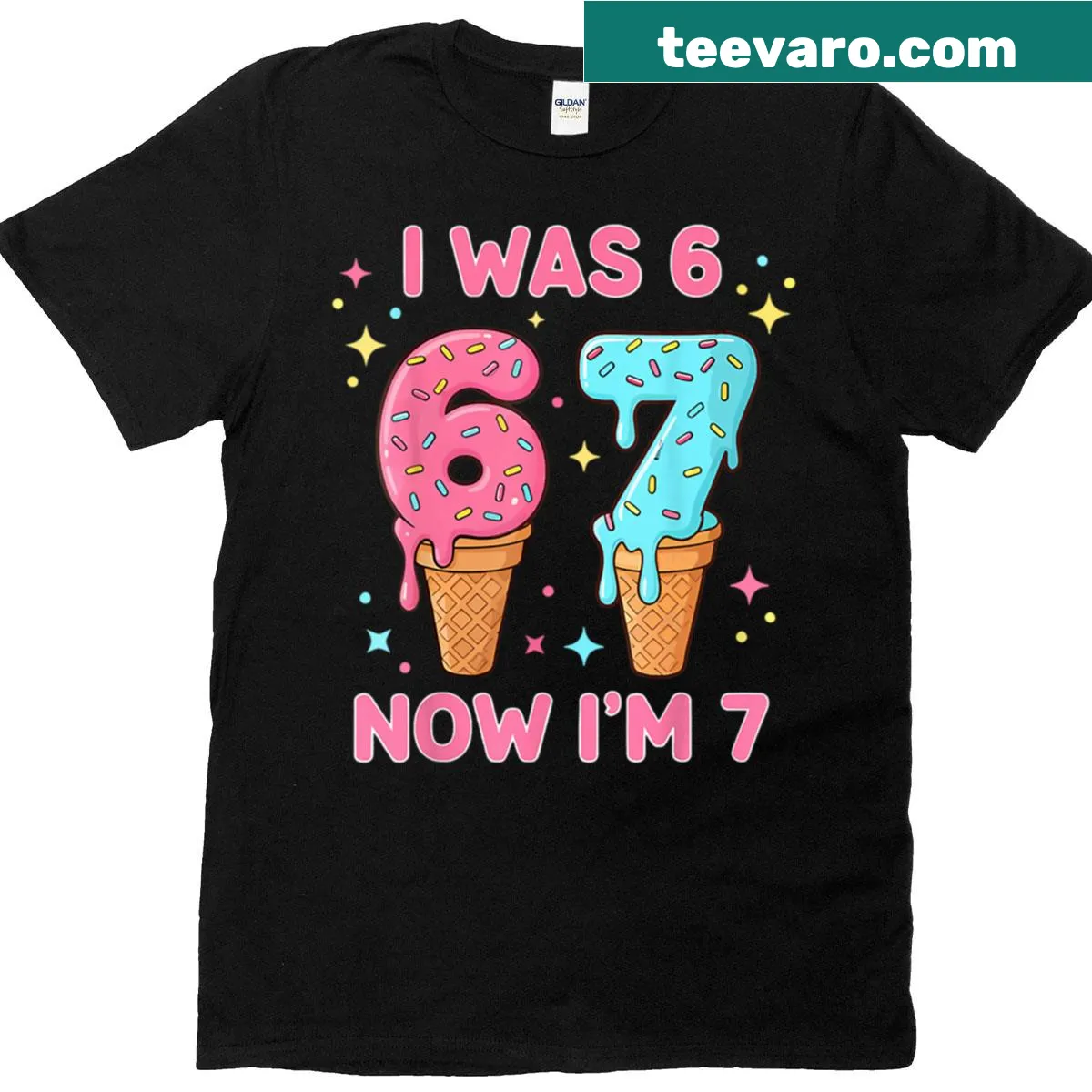 Kids birthday t-shirt with fun typography celebrating 7th birthday — on a men's t-shirt