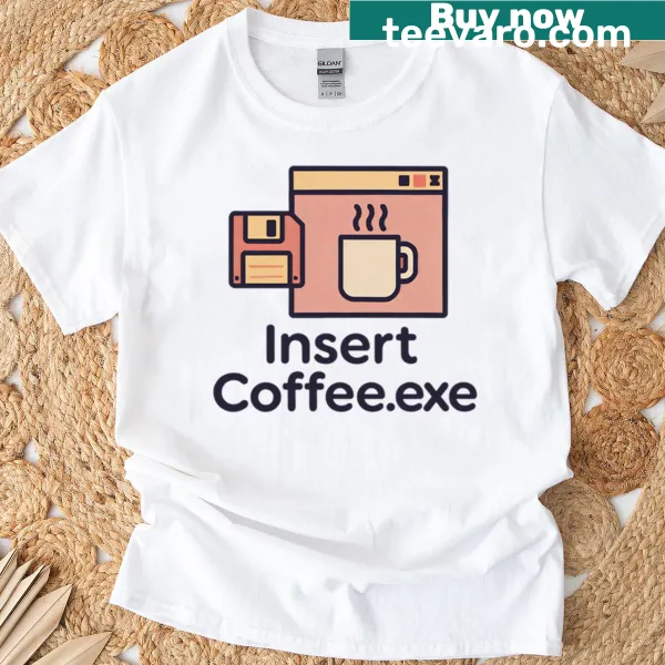 Retro pixel art coffee graphic on a casual t-shirt